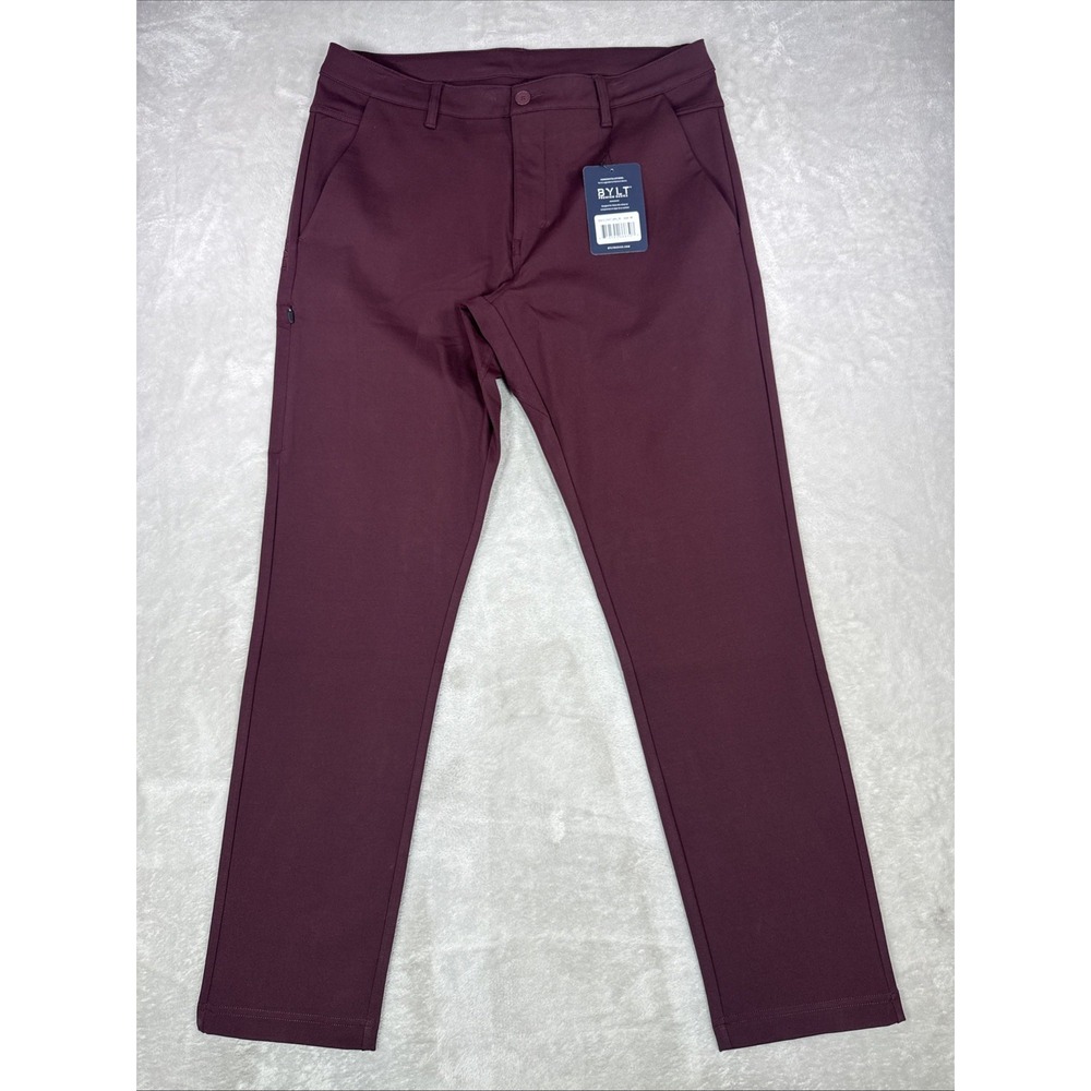 BYLT Pants Mens 36x30 Burgundy Everyday Pant 2.0 Slim Fit Stretch Zip Pocket